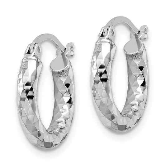 Rhodium-plated Sterling Silver 3.00mm Diamond-cut Hoop Earrings