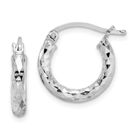 Rhodium-plated Sterling Silver 3.00mm Diamond-cut Hoop Earrings