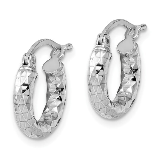 Rhodium-plated Sterling Silver 3.00mm Diamond-cut Hoop Earrings