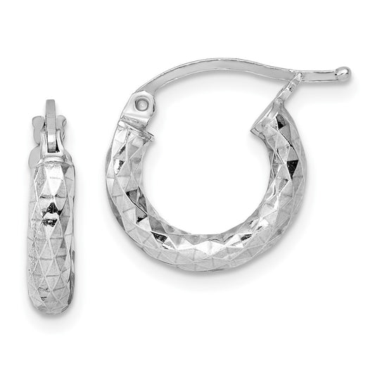 Rhodium-plated Sterling Silver 3.00mm Diamond-cut Hoop Earrings