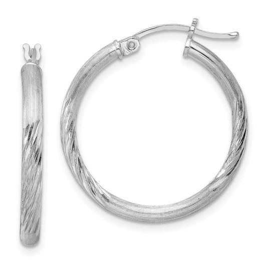 Rhodium-plated Sterling Silver 2.5mm Polished Satin Diamond-cut Hoop Earrings