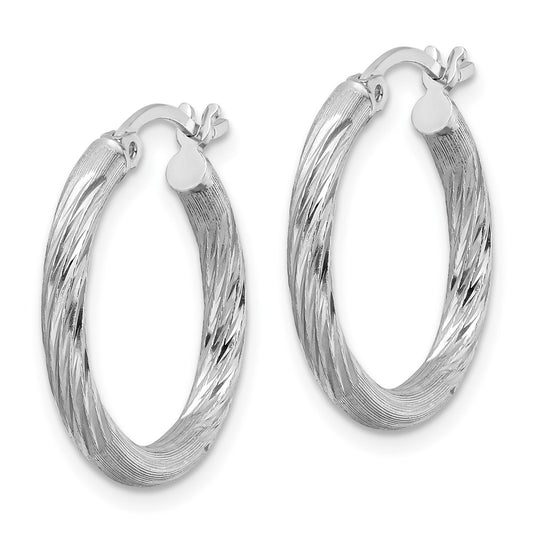 Rhodium-plated Sterling Silver 2.5mm Polished Satin Diamond-cut Hoop Earrings