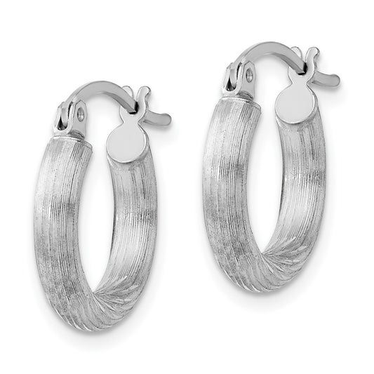 Rhodium-plated Sterling Silver 3mm Polished Satin Diamond-cut Hoop Earrings