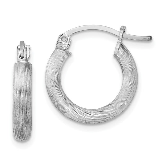 Rhodium-plated Sterling Silver 3mm Polished Satin Diamond-cut Hoop Earrings