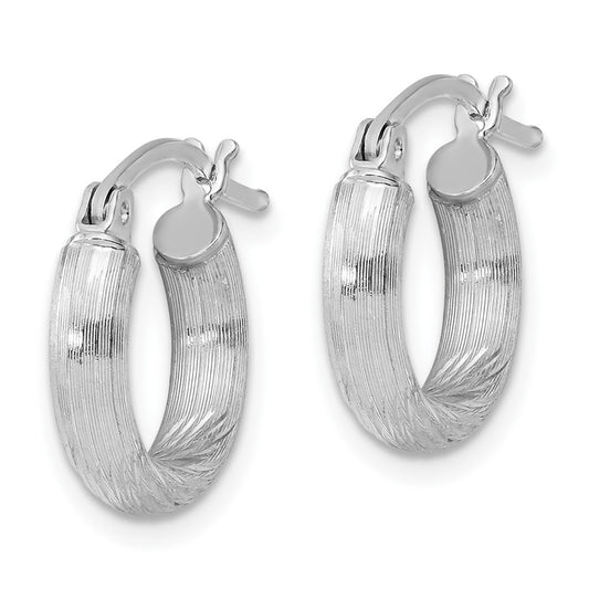 Rhodium-plated Sterling Silver 3mm Polished Satin Diamond-cut Hoop Earrings