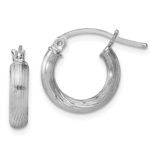 Rhodium-plated Sterling Silver 3mm Polished Satin Diamond-cut Hoop Earrings