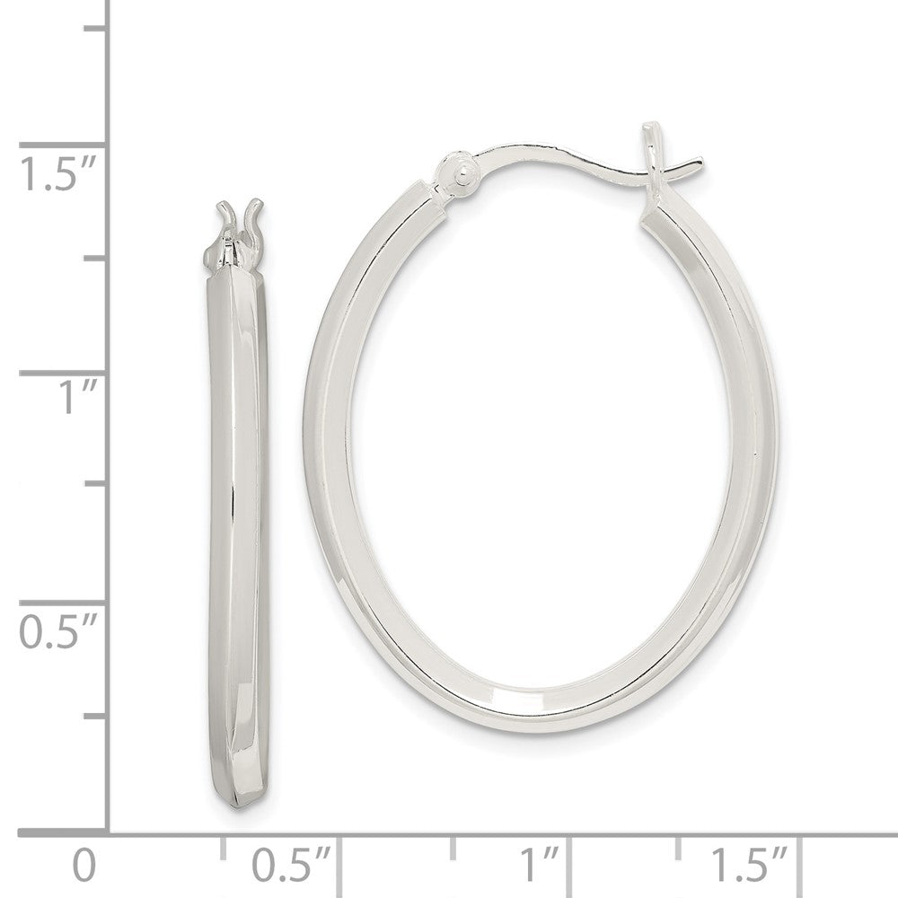 Sterling Silver 3mm Oval Hoop Earrings