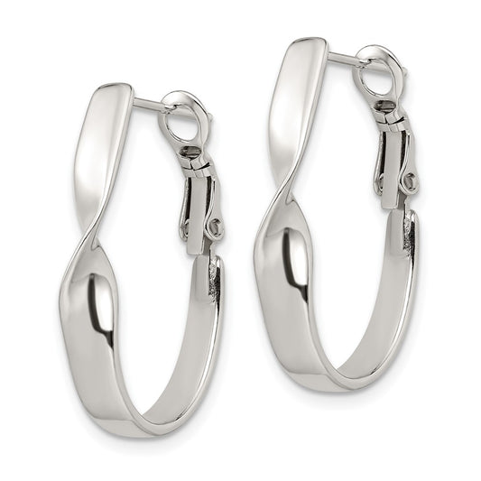 Sterling Silver Twisted Oval Omega Back Hoop Earrings