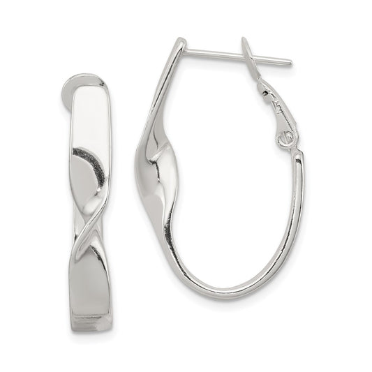 Sterling Silver Twisted Oval Omega Back Hoop Earrings