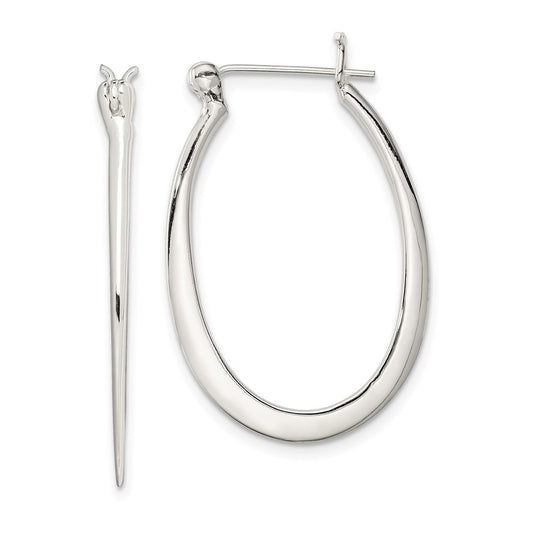 Sterling Silver Tapered Oval Hoop Earrings