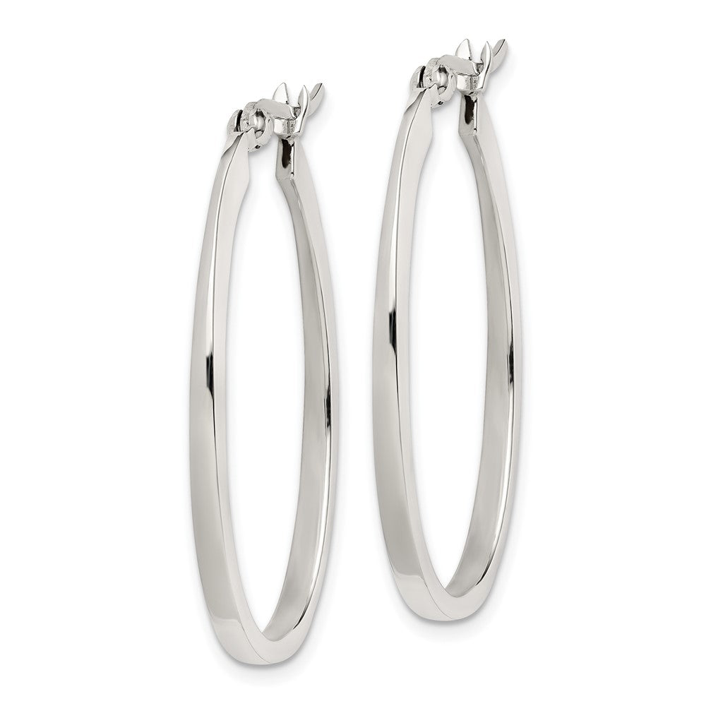 Sterling Silver Flat Square Tube 2mm Oval Hoop Earrings