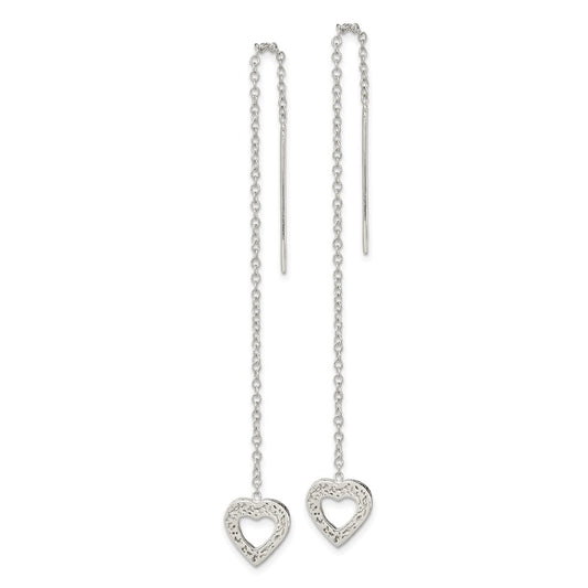 Sterling Silver Hammered Heart Threader Earrings