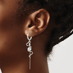 Sterling Silver Spiral CZ Dangle Hinged Hoop Earrings