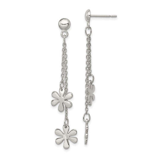 Sterling Silver Flower Dangle Post Earrings