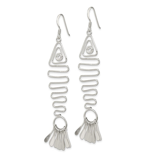 Sterling Silver Fancy Geometric Fish Earrings