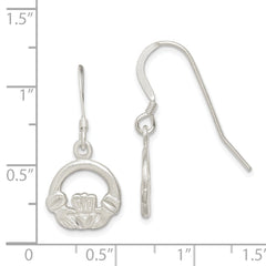 Sterling Silver Diamond-cut Claddagh Dangle Earrings