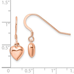 Rose Gold-plated Sterling Silver Puffed Heart Dangle Shepherd Hook Earrings