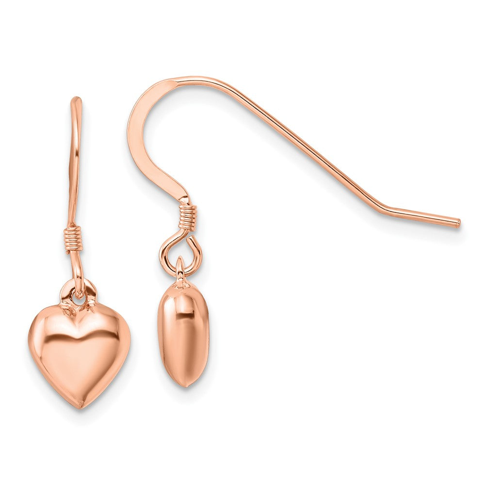 Rose Gold-plated Sterling Silver Puffed Heart Dangle Shepherd Hook Earrings