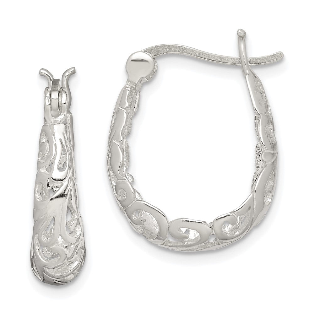 Sterling Silver Filigree Oval Hoop Earrings