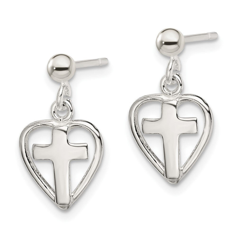 Sterling Silver Cross in Heart Earrings