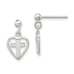 Sterling Silver Cross in Heart Earrings