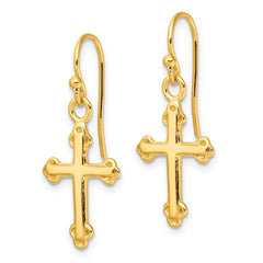 Yellow Gold-plated Sterling Silver Polish Cross Dangle Shepherd Hook Earrings