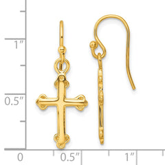 Yellow Gold-plated Sterling Silver Polish Cross Dangle Shepherd Hook Earrings