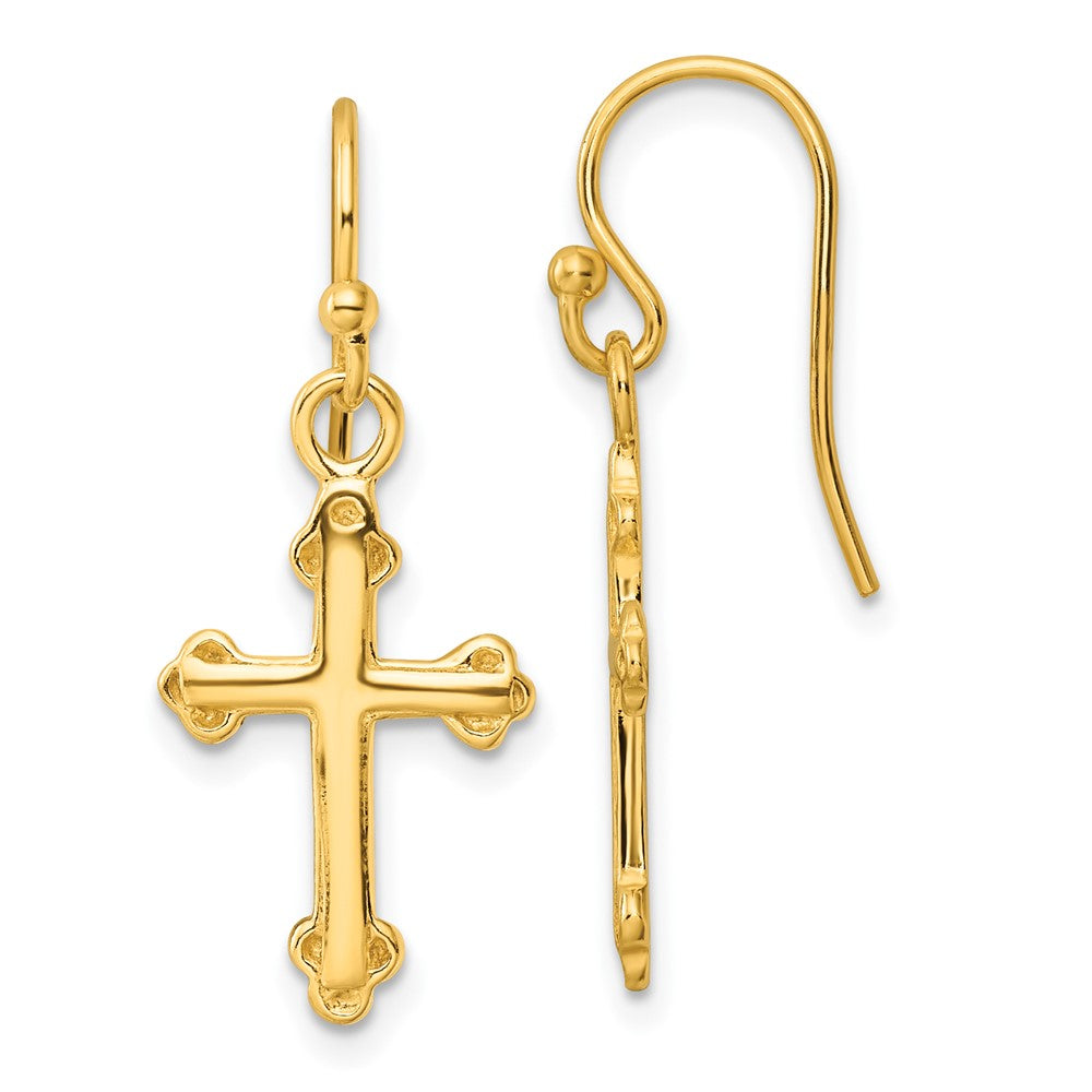 Yellow Gold-plated Sterling Silver Polish Cross Dangle Shepherd Hook Earrings