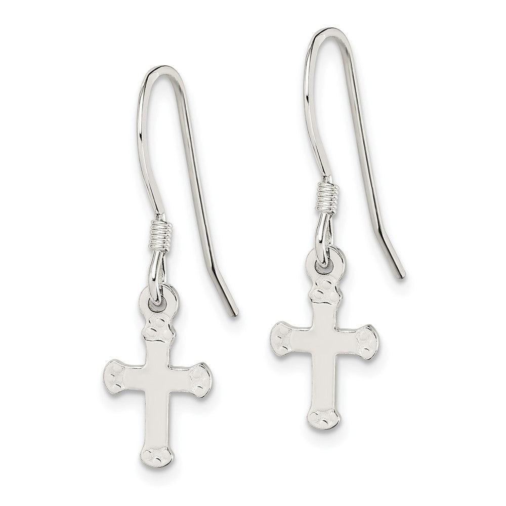 Sterling Silver Polished and Textured Cross Dangle Earrings