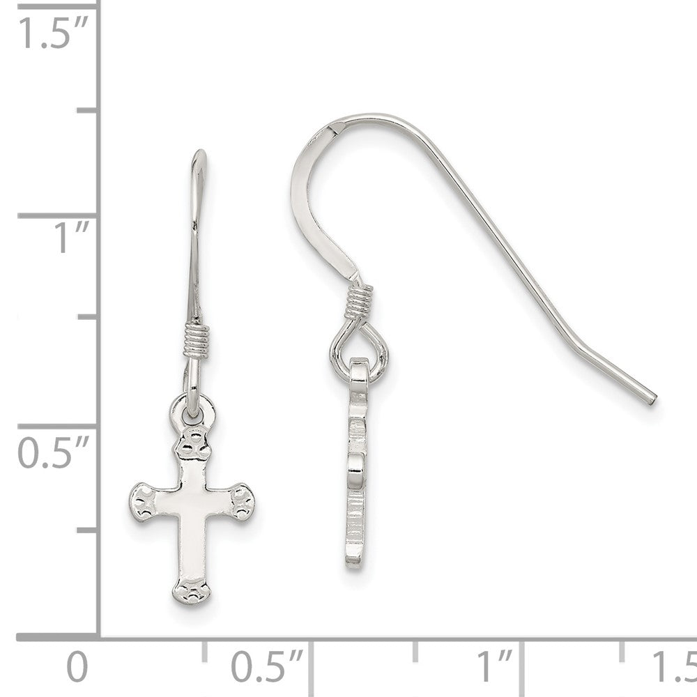 Sterling Silver Polished and Textured Cross Dangle Earrings