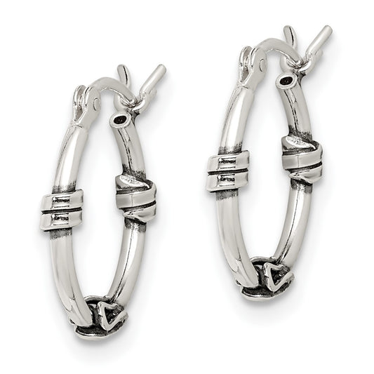 Sterling Silver Antiqued Fancy Hoop Earrings