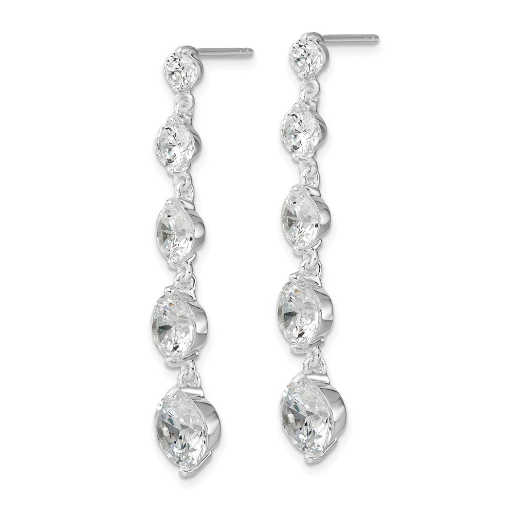 Rhodium-plated Sterling Silver Clear CZ Journey Dangle Post Earrings