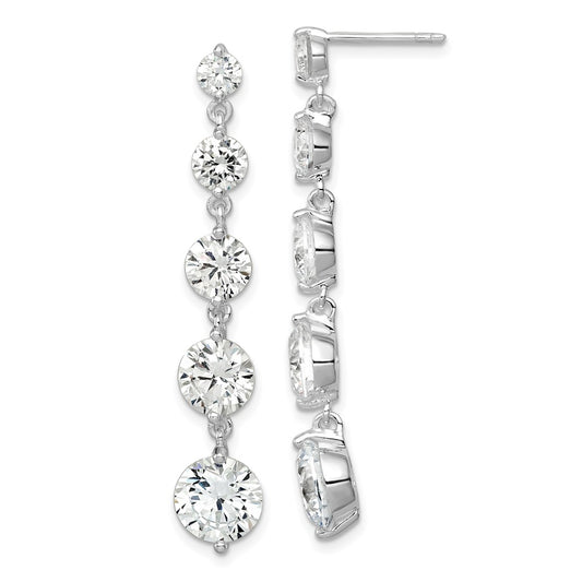 Rhodium-plated Sterling Silver Clear CZ Journey Dangle Post Earrings