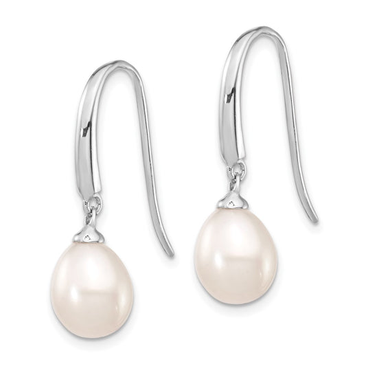 Rhodium-plated Sterling Silver 8-9mm White FWC Drop Pearl Dangle Earrings