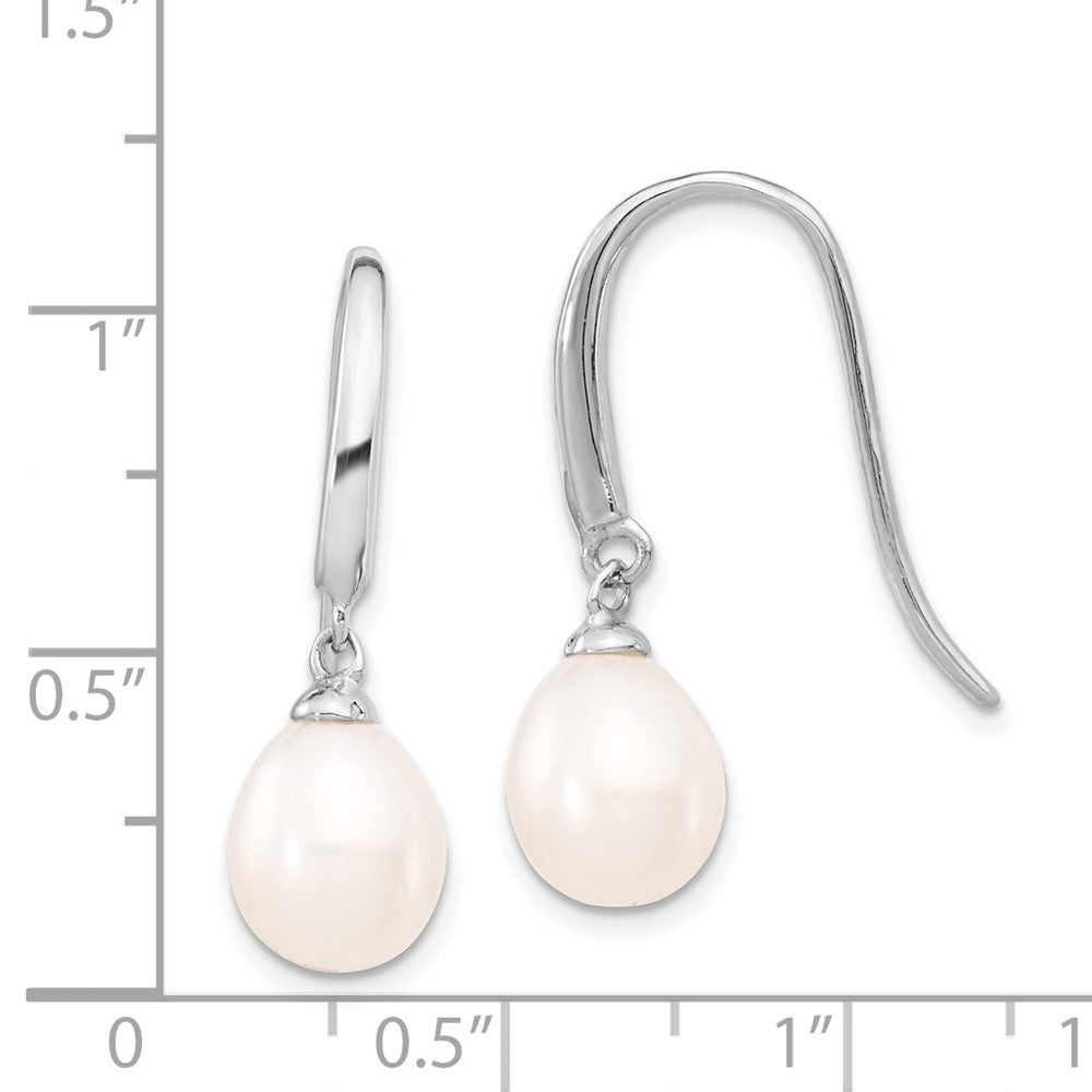 Rhodium-plated Sterling Silver 8-9mm White FWC Drop Pearl Dangle Earrings