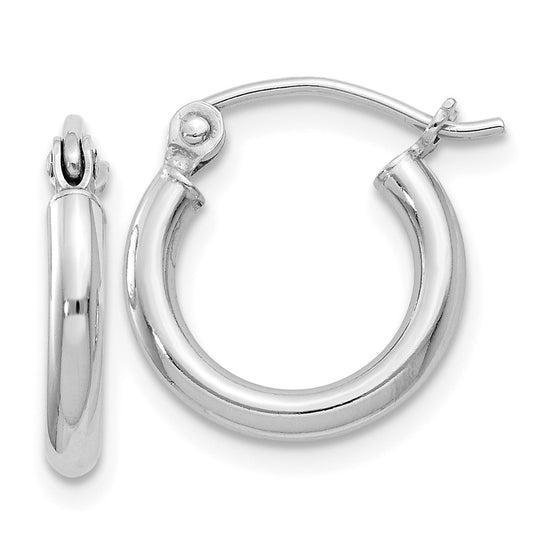 Rhodium-plated Sterling Silver 2mm Round Hoop Earrings