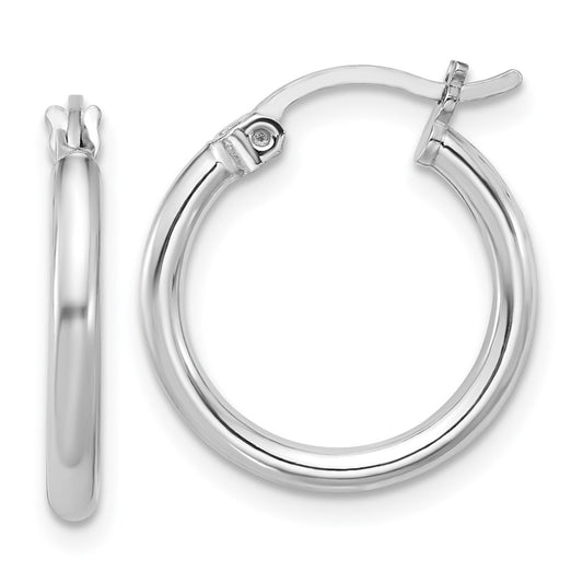 Rhodium-plated Sterling Silver 2mm Round Hoop Earrings