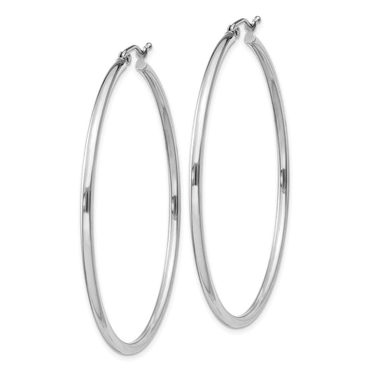 Rhodium-plated Sterling Silver 2mm Round Hoop Earrings