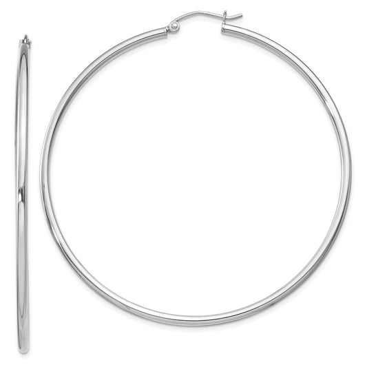 Rhodium-plated Sterling Silver 2mm Round Hoop Earrings