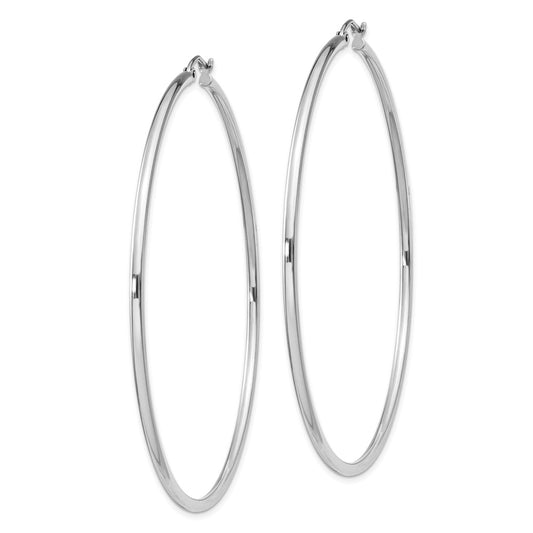 Rhodium-plated Sterling Silver 2mm Round Hoop Earrings