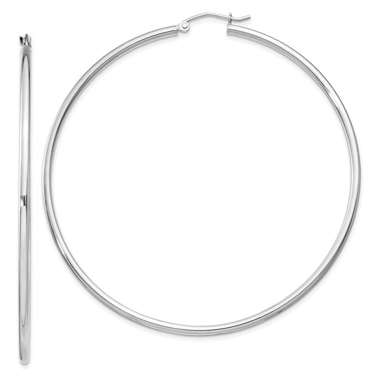 Rhodium-plated Sterling Silver 2mm Round Hoop Earrings