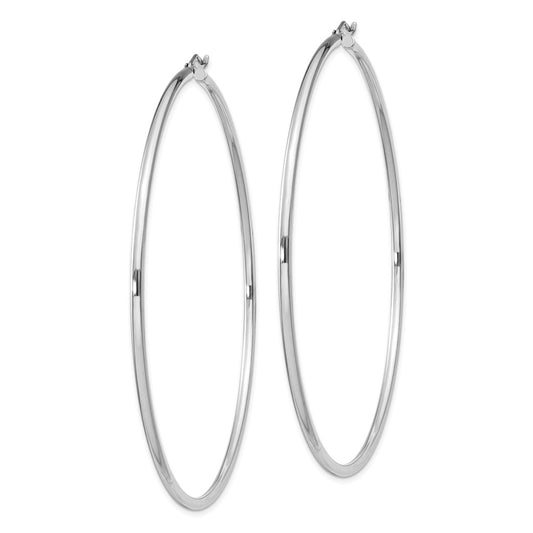 Rhodium-plated Sterling Silver 2mm Round Hoop Earrings