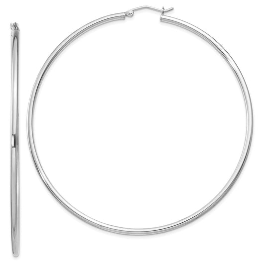 Rhodium-plated Sterling Silver 2mm Round Hoop Earrings