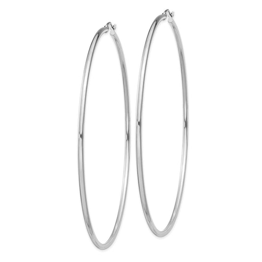 Rhodium-plated Sterling Silver 2mm Round Hoop Earrings