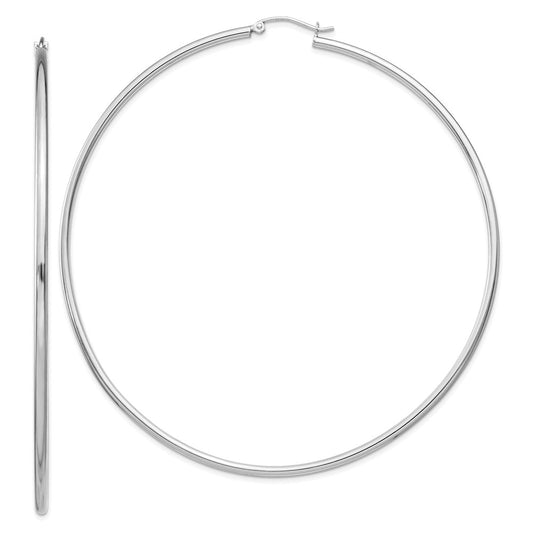 Rhodium-plated Sterling Silver 2mm Round Hoop Earrings