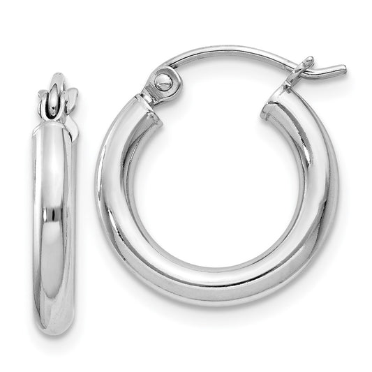 Rhodium-plated Sterling Silver 2.5mm Round Hoop Earrings