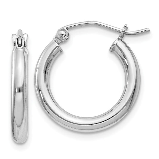 Rhodium-plated Sterling Silver 2.5mm Round Hoop Earrings