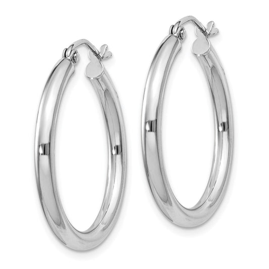 Rhodium-plated Sterling Silver 2.5mm Round Hoop Earrings