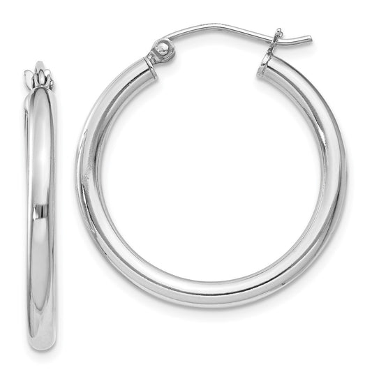 Rhodium-plated Sterling Silver 2.5mm Round Hoop Earrings