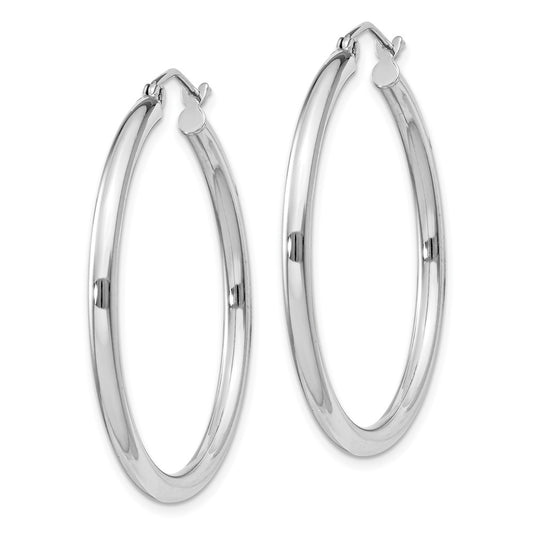 Rhodium-plated Sterling Silver 2.5mm Round Hoop Earrings